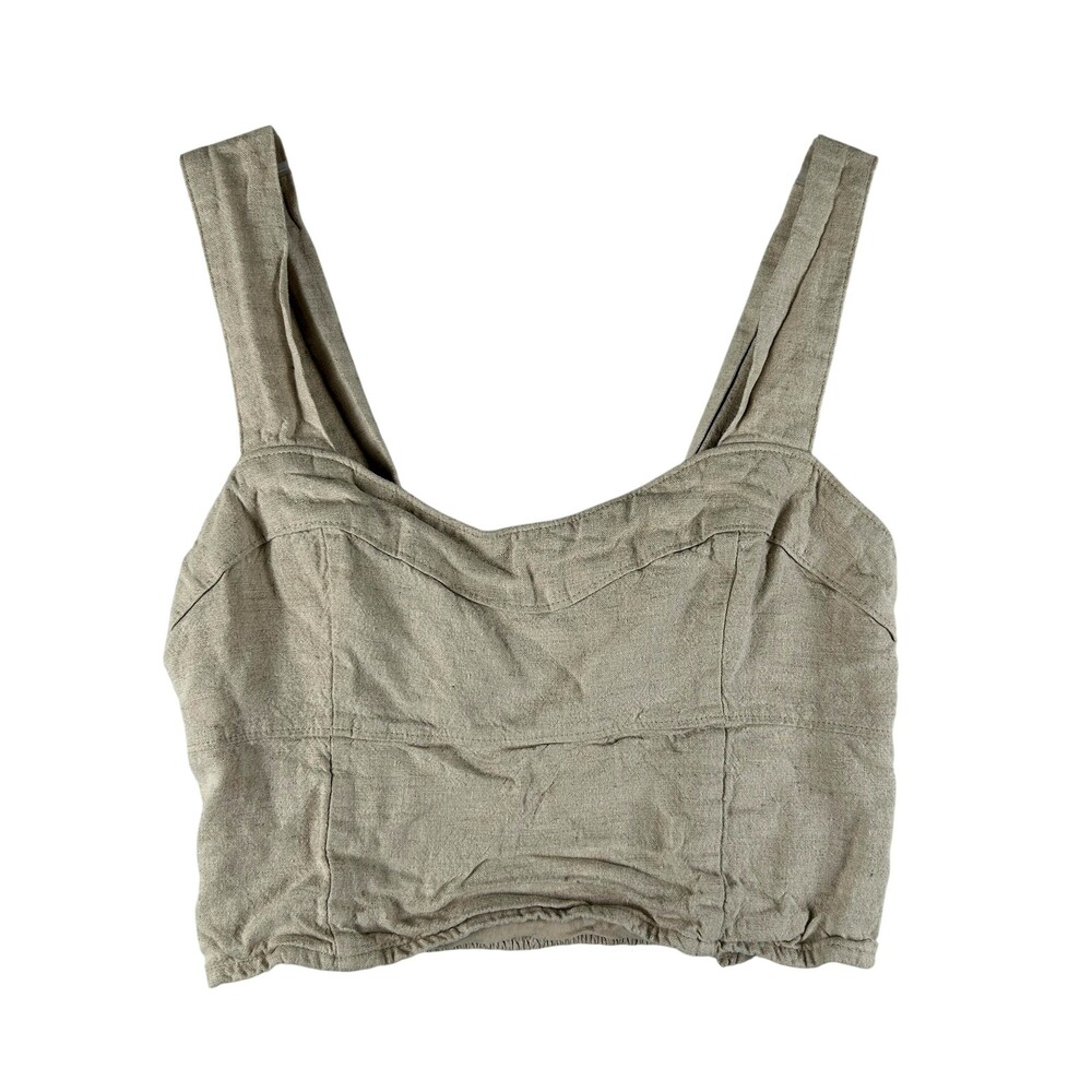 Abercrombie & Fitch Tank Top Womens Small Beige Linen Sweetheart Smocked Crop